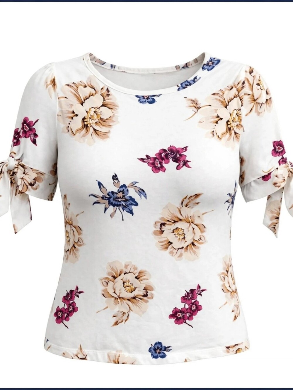 Ann Taylor Floral Blouse with Tie Sleeves